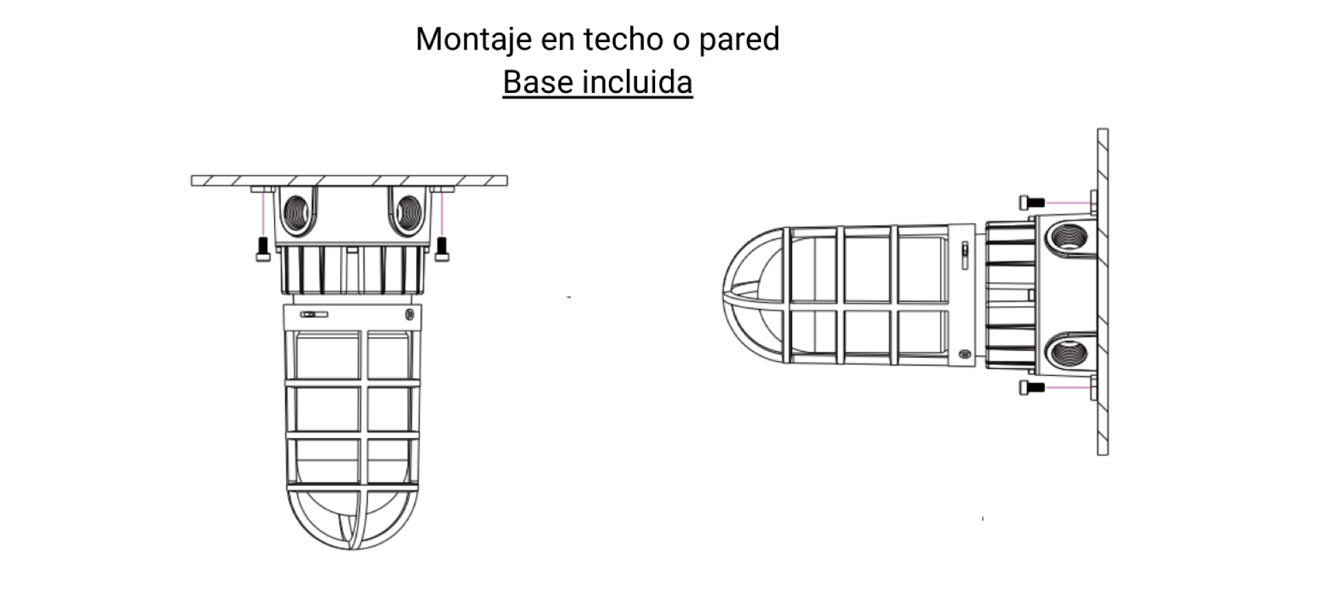 La lampara a LED prueba de explosión de 40W se puede instalar en techo o pared, está equipada con una base plana con 2 ojales