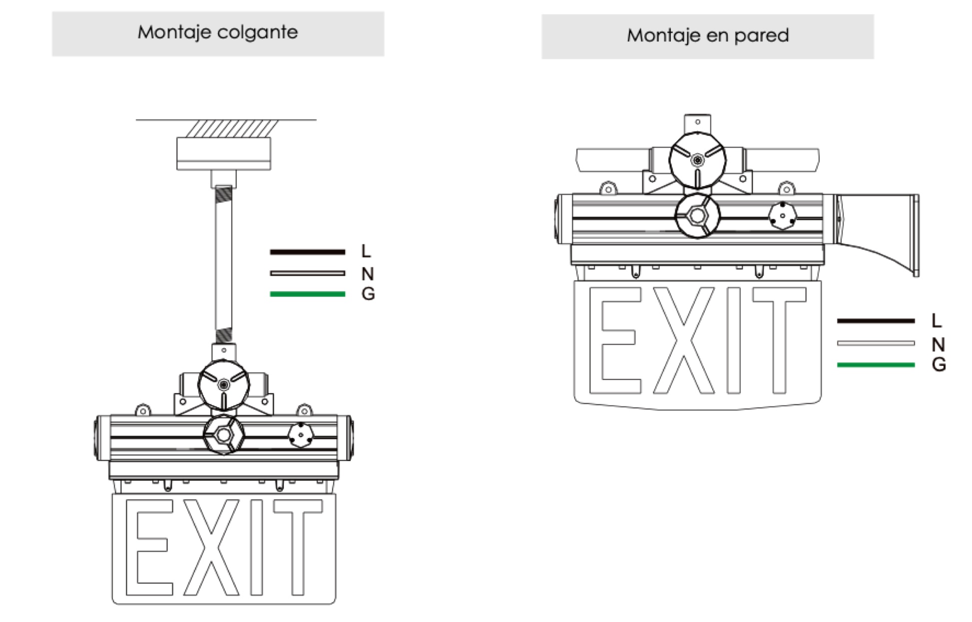 La señal de salida de emergencia a prueba de explosión iluminada se puede instalar en una pared o suspendida en el techo